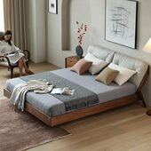 意式 轻奢实木床真皮床软靠婚床北欧主卧双人床卧室北美黑胡桃木床