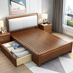 床135小一宽全实木的儿童抽屉1.8二米八主卧大cm1米单人床五储物