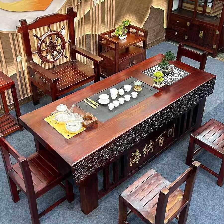 老船木茶桌椅组合大茶几新中式龙骨实木泡茶会客功夫茶台套装一体
