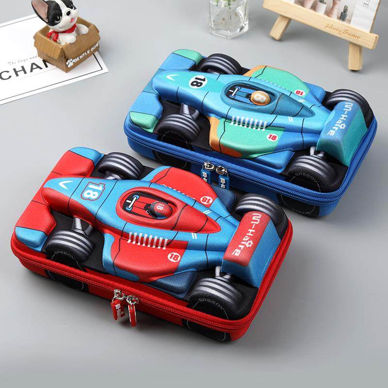 立体F1赛车文具盒汽车笔袋男小学生大容量3D摩托车铅笔盒三层多功