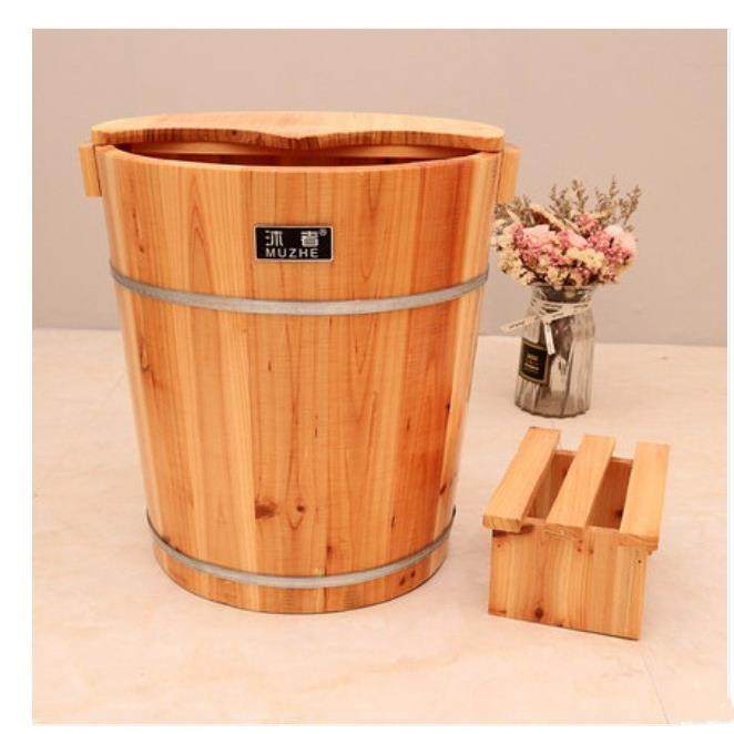沐者杉木洗脚木桶 泡脚桶 藏药家用木桶熏蒸桶足浴店泡脚木盆40cm