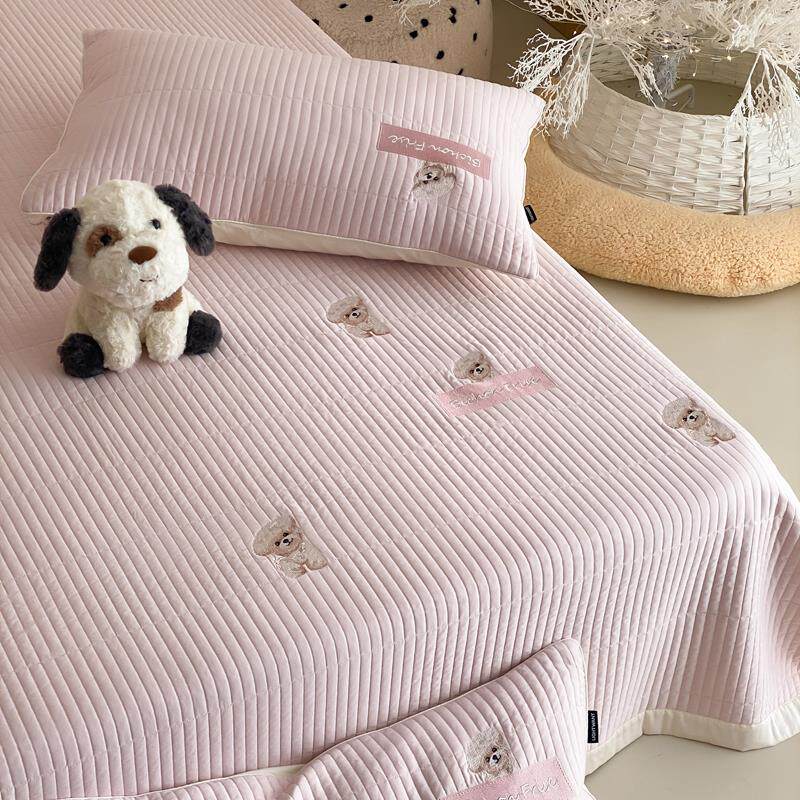 韩国毛巾绣夹棉床单床盖三件套双面全棉绗缝春秋被四件套床上用品