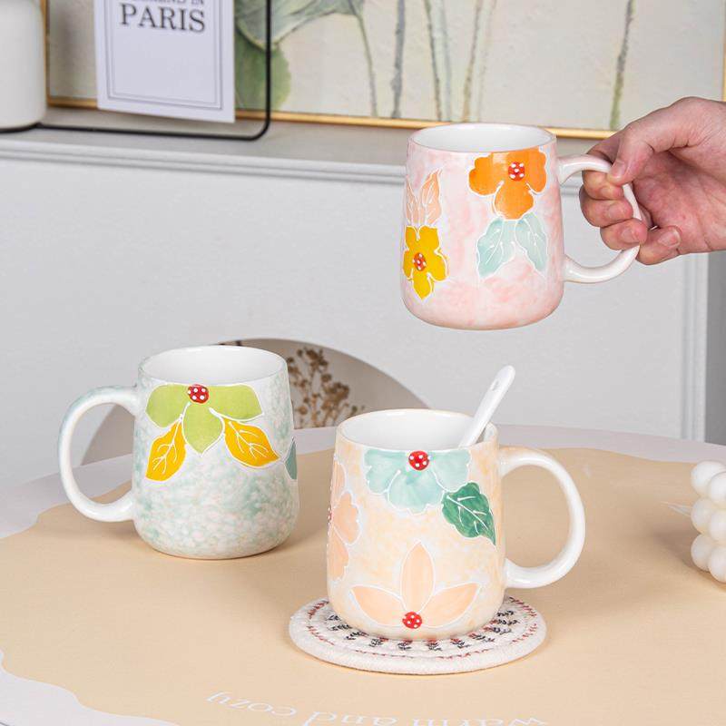 陶瓷早餐杯手绘马克杯子牛奶燕麦杯可微波炉加热水杯麦片咖啡杯