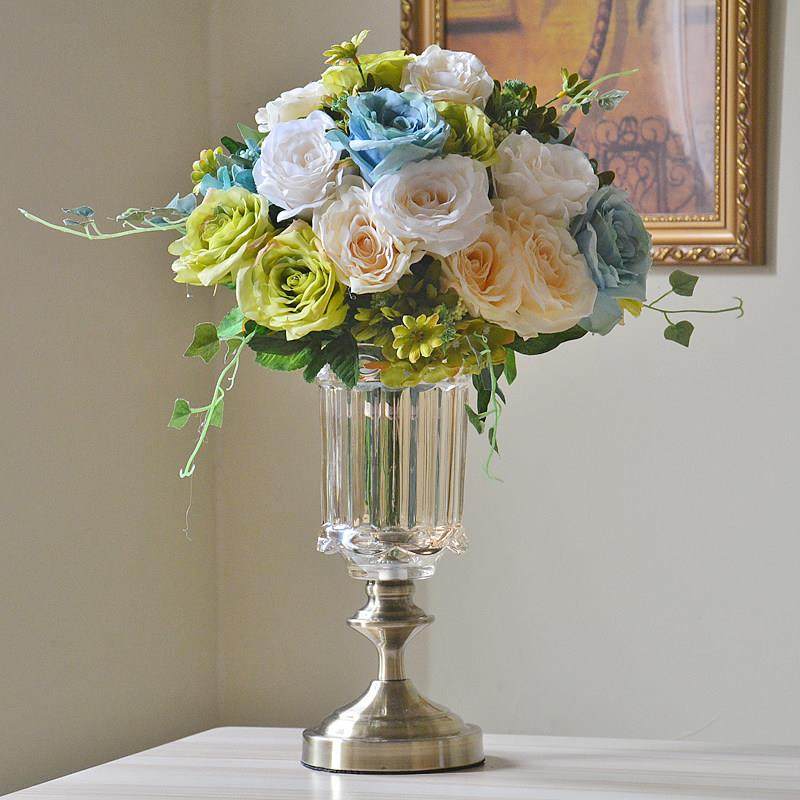 高档新古典欧式古铜水晶玻璃花瓶样板房家居装饰客厅餐桌花瓶摆件