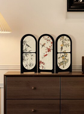 中古风花鸟客厅屏风摆件装饰画电视柜创意摆画餐厅卧室桌面装饰品