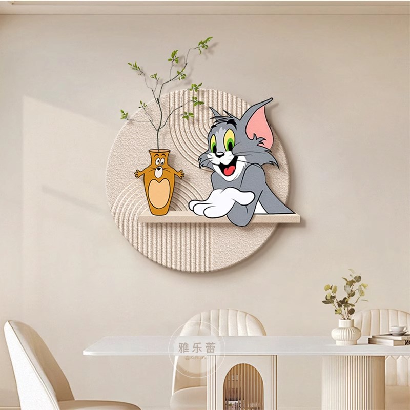 奶油风餐厅装饰画猫和老鼠创意立体挂件饭厅餐桌墙面挂画客厅壁画图片
