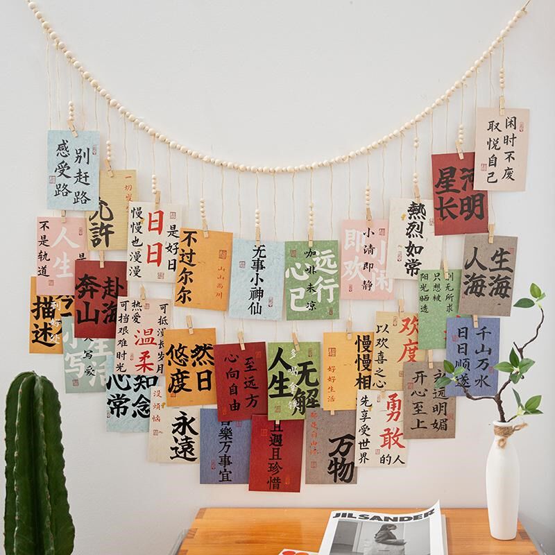 创意照片墙木珠麻绳夹子壁挂客厅背景墙相片展示挂饰卧室装饰挂件