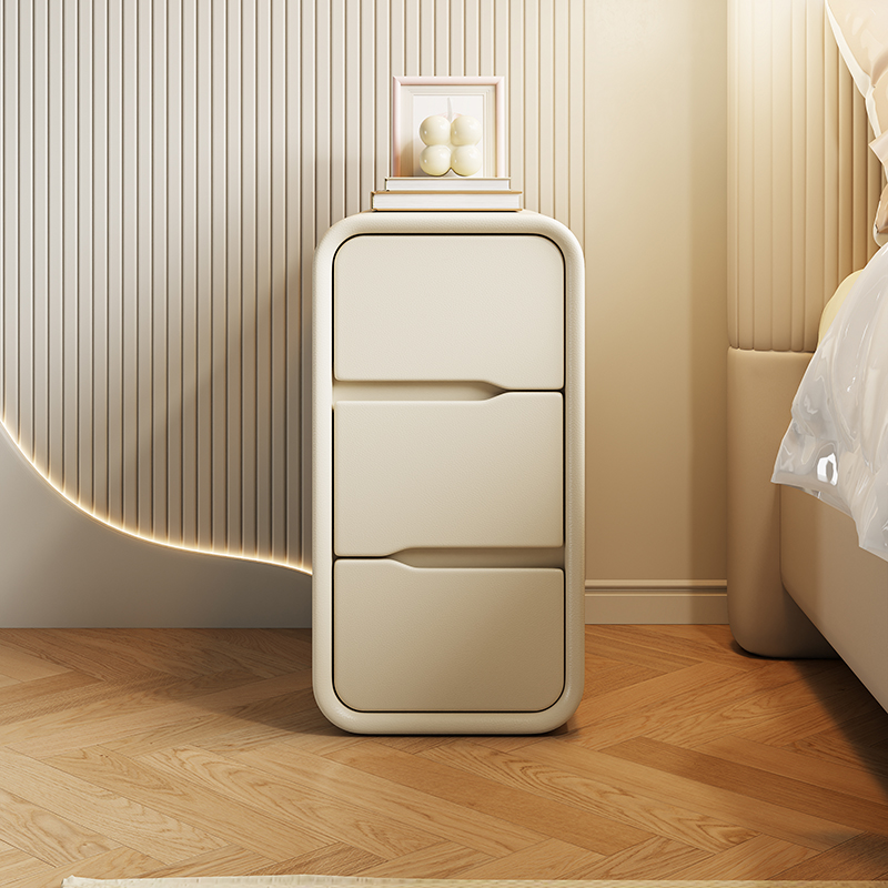 窄款实木奶油风床头柜床边夹缝柜抽屉式三层简易小型儿童卧室超窄