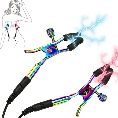 Electric Shock Nipple Clamps Clips Rainbow Rose Metal Electr
