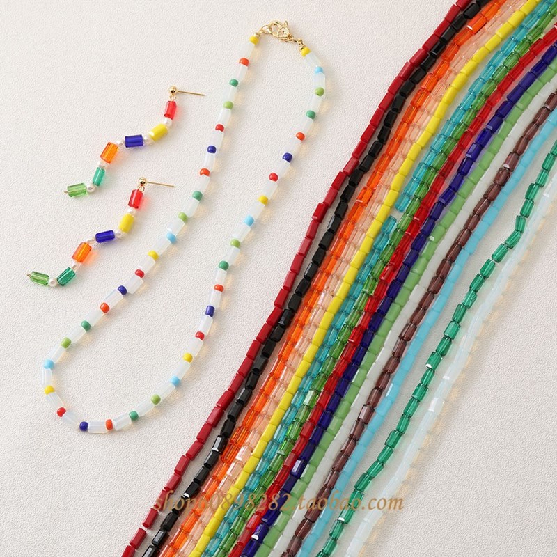 4*8mmd国产好品质玻璃水晶短长方形直孔diy手工串珠串项链手链材