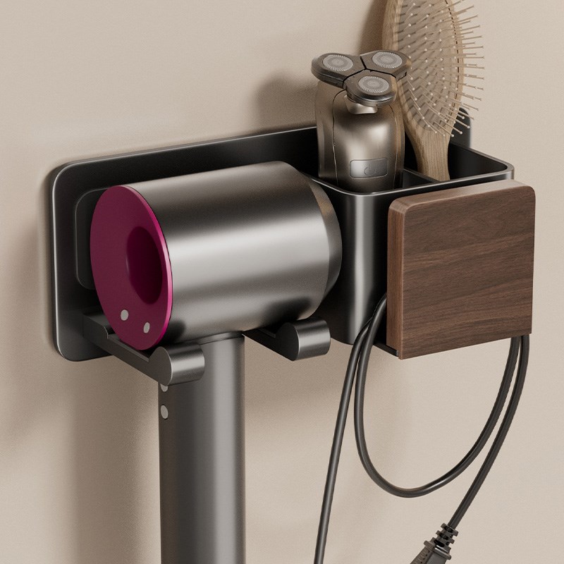 胡桃木吹风机置物架免打孔卫x生间电吹风支架壁挂式浴室风筒挂架