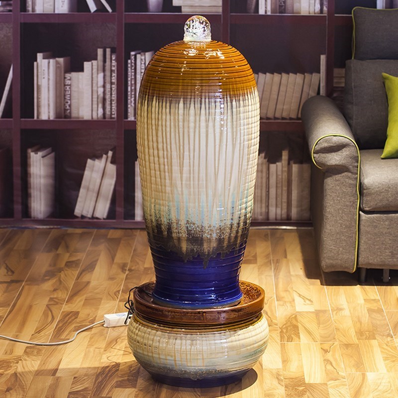 水流循环新中式摆件工艺品禅意空间落地H大型花瓶喷泉水晶球办公