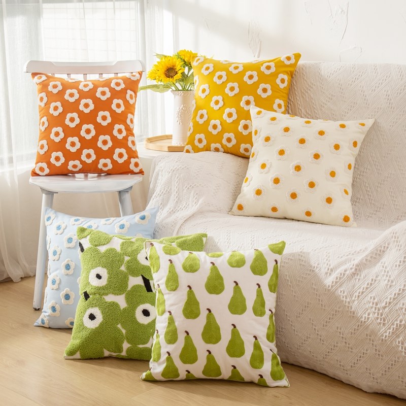 北欧清新抱枕套inso风小雏菊花朵沙发客厅靠枕几何图案装饰腰靠套