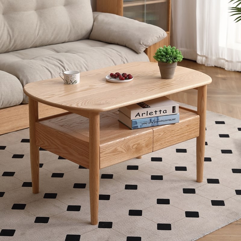 柏林全实木加高60cm橡木茶几茶台岩板小户型带抽屉茶桌小书桌热卖