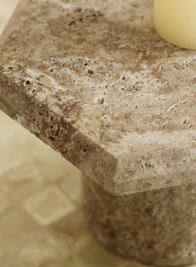 侘寂风创意黄洞石装饰摆饰复古欧式收纳托盘高脚置物盘蛋糕水果盘