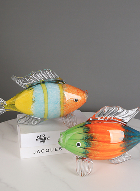 轻奢琉璃热带鱼动物摆件招财客厅样板房玄关桌面装饰年年有余送礼