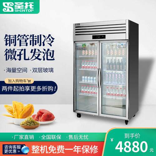 圣托双门冷藏柜展示柜水果蔬菜保鲜柜商用冰柜玻璃门STLN-ZC22