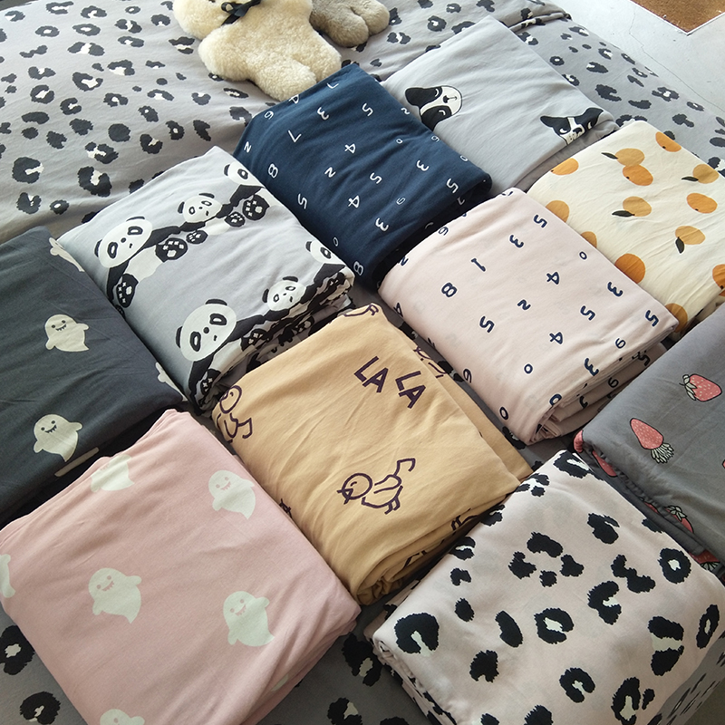 全棉A类针织棉印花床笠四件套 裸睡超柔简N约清新春天竺棉床上用