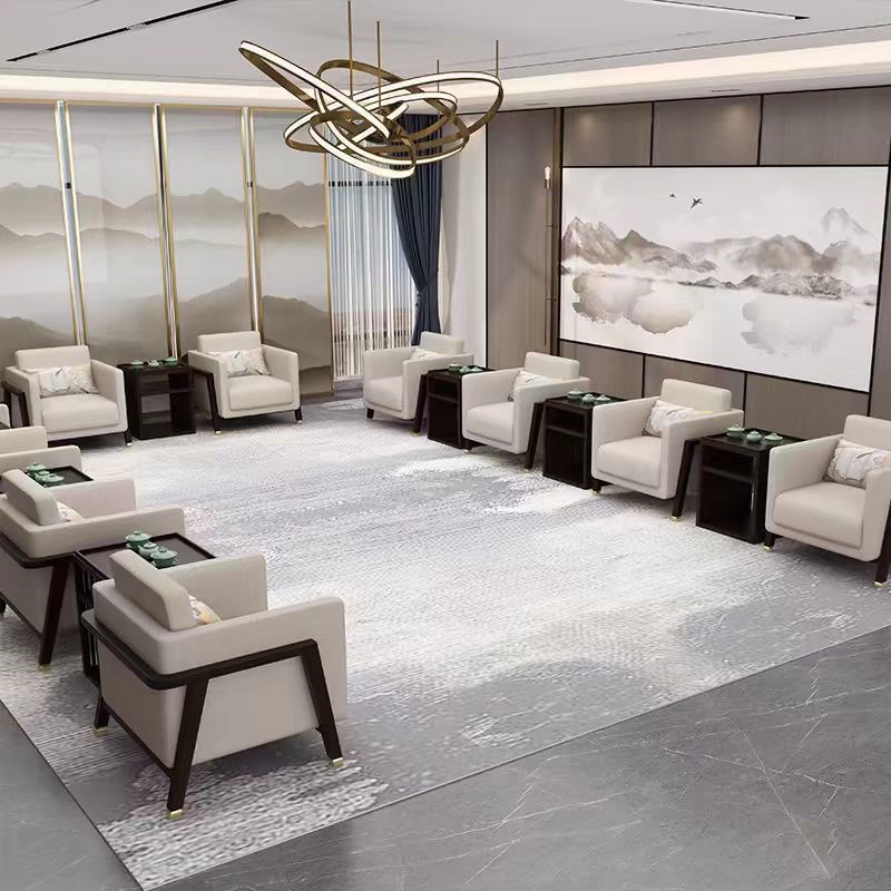 新中式洽谈会议室贵宾沙发现代会客接待茶几组合单人实木办公家具