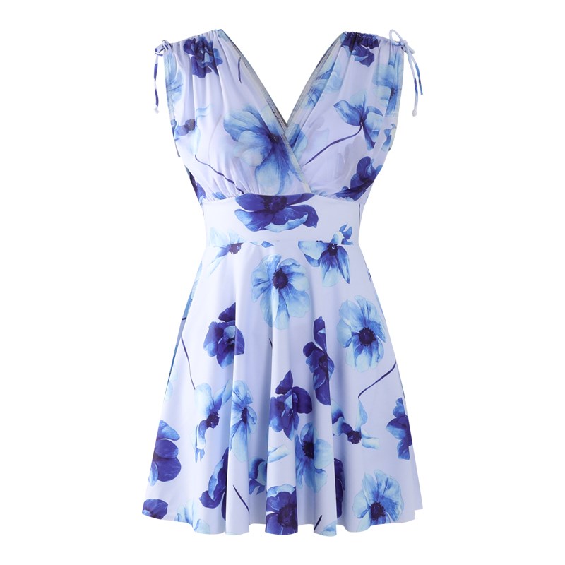 时尚新款温泉游泳衣女加大码胖mm遮肚显瘦裙式连体钢托大小胸聚拢