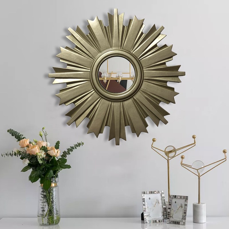 欧式创意软装壁挂镜玄关壁炉镜太阳型壁饰镜背景墙装饰定制轻奢镜