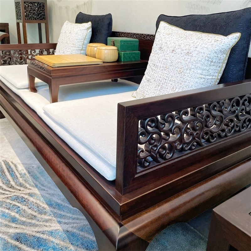 新中式古典罗汉床沙发组合会所贵妃榻禅意高端乌金木客厅别墅家具