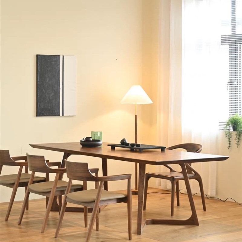 现代简约全实木北美黑胡桃木餐桌客厅饭桌大板桌长方形书桌茶桌
