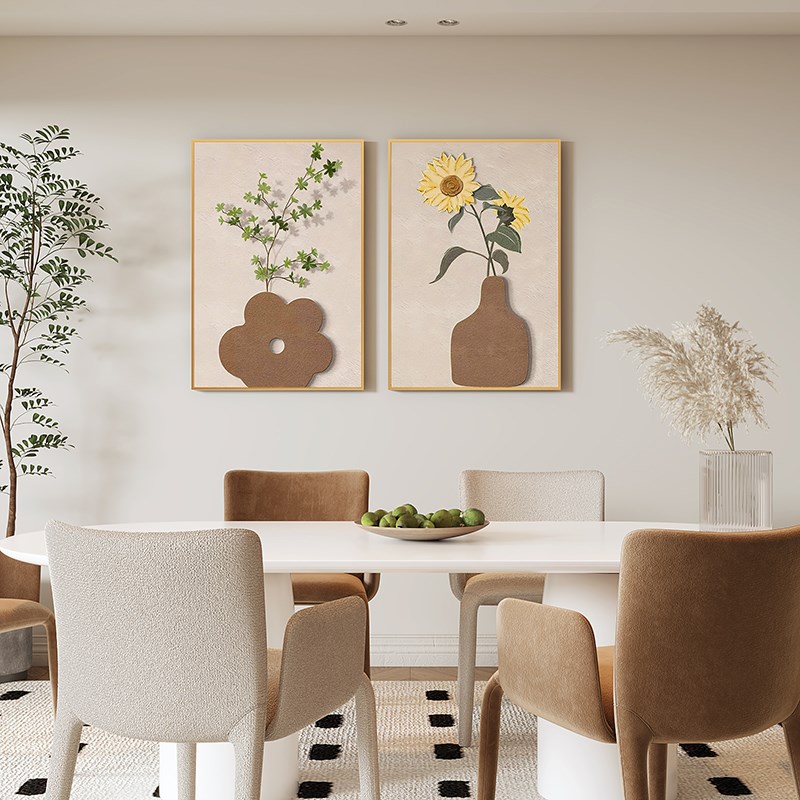 卧室装饰画现代简约植物花卉挂画床头背景墙侘寂风双联画壁画组合图片
