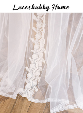 LEH新款欧式奢华立体绣珍珠蕾丝百褶白色窗纱窗帘纱帘