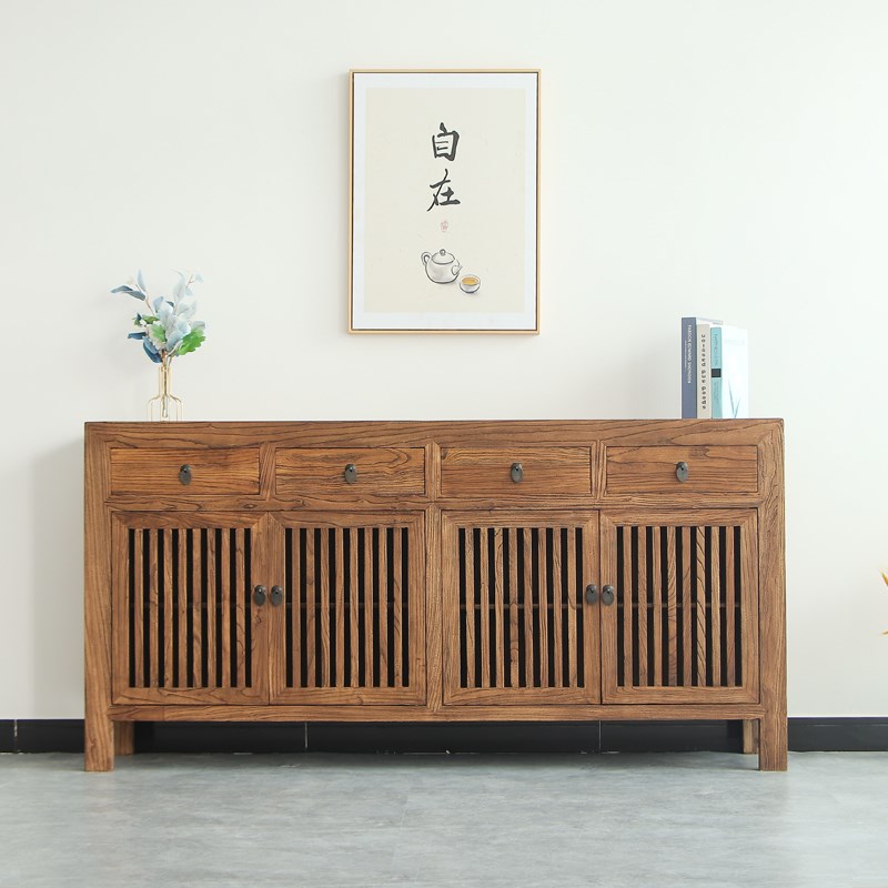 老榆木餐边柜榆木实木柜子原木斗柜玄关柜定制边柜中式储物柜家具