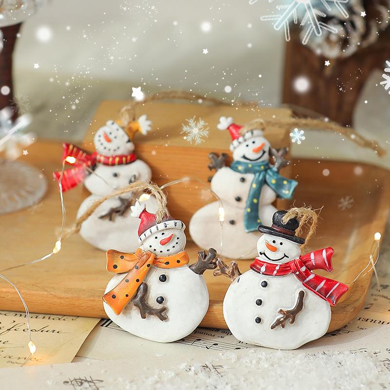 Retro Christmas Resin Ornament - Snowman Candy Cane Garland