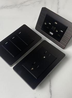 118型美标15A插座带USB不锈钢黑色110v台湾Type-c美规电源六孔