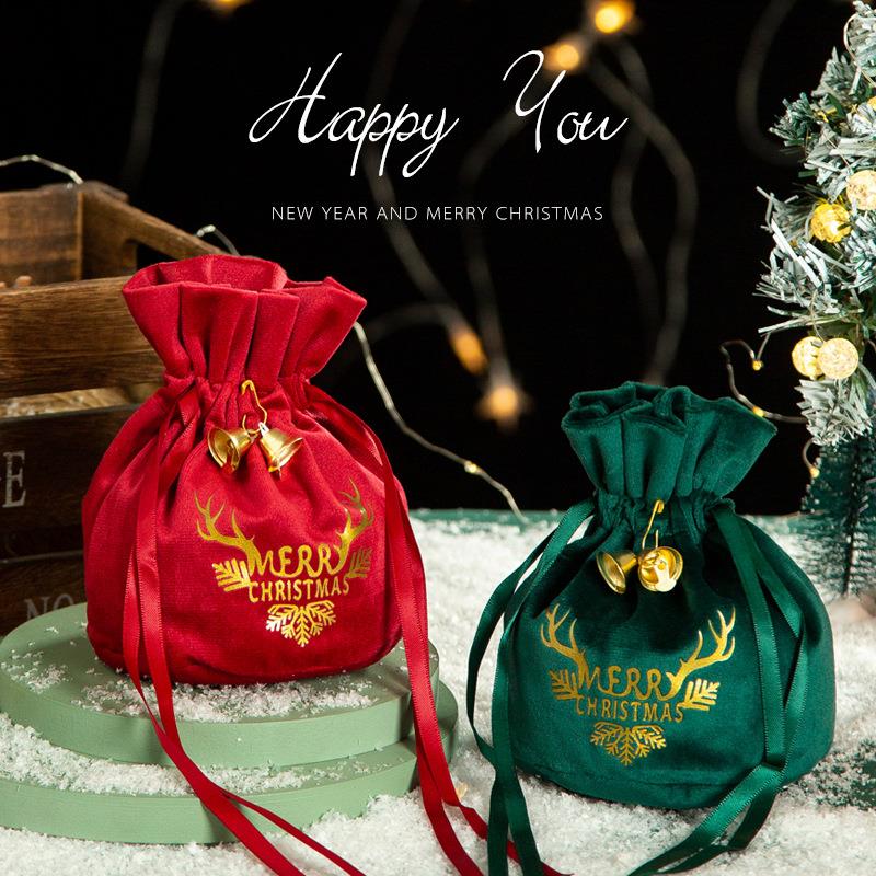 New Christmas Apple Bag - Velvet Drawstring Bulk Ping An Guo