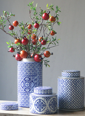 新中式古典青花陶瓷储物罐装饰罐摆件G家居玄关酒柜样板房花瓶摆