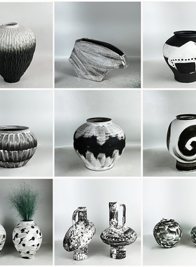 简约侘寂c风艺术陶瓷花器花瓶样板房售楼处客厅书房家居饰品摆件