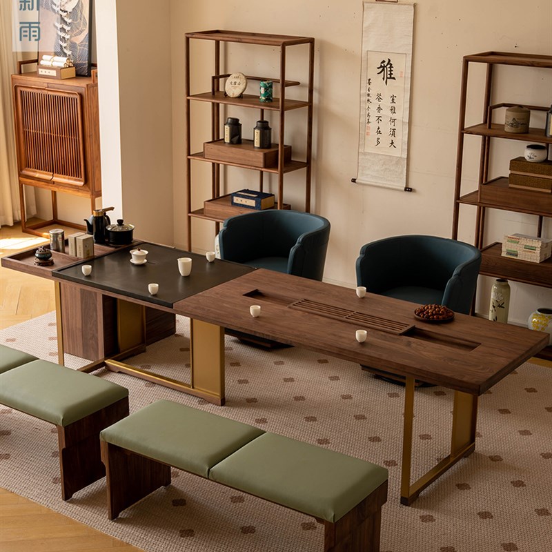 苏木轩新中式轻奢l茶桌高端办公室酒店茶室家具简约禅意茶台可定