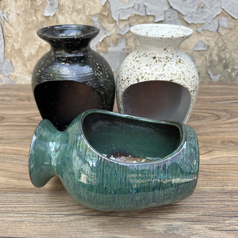 手工陶艺多肉绿植盆景花盆复古陶瓷小号无孔水培流水景.观陶罐倒