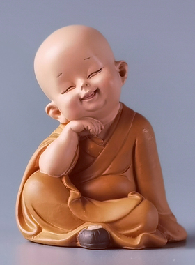佛系禅意小e和尚摆件迷你慧能古风茶几办公桌装饰品一禅趣日式沙