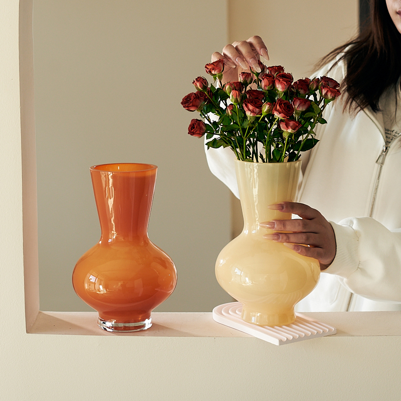 花瓶摆件客厅f插花玻璃法式高级感轻奢奶油风鲜花水养玫瑰餐桌装