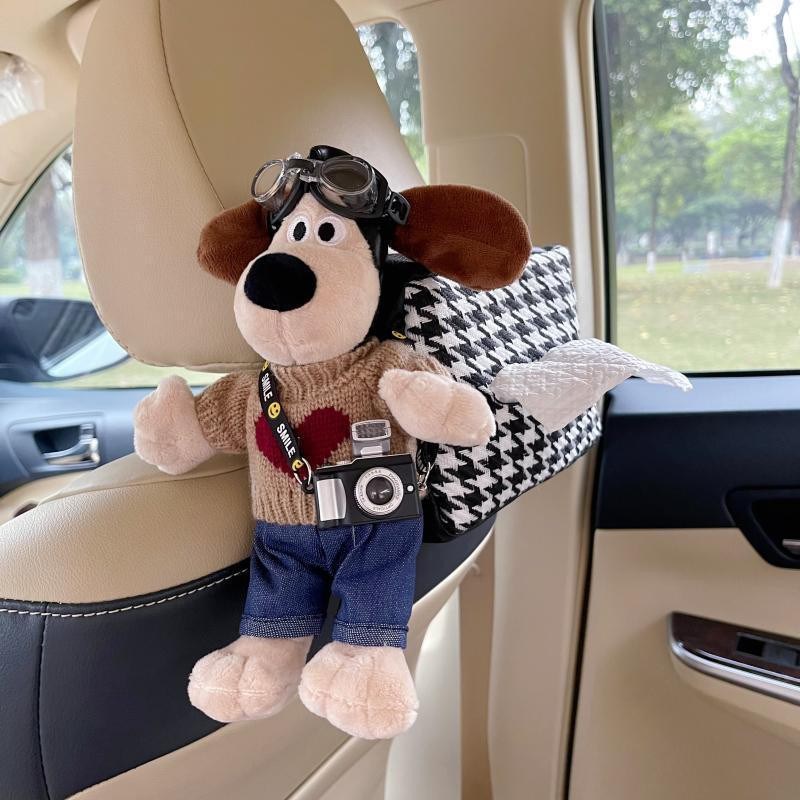 汽车装饰摆件车载纸巾盒挂式车用狗感可爱掌门车内创Y意卫生纸盒
