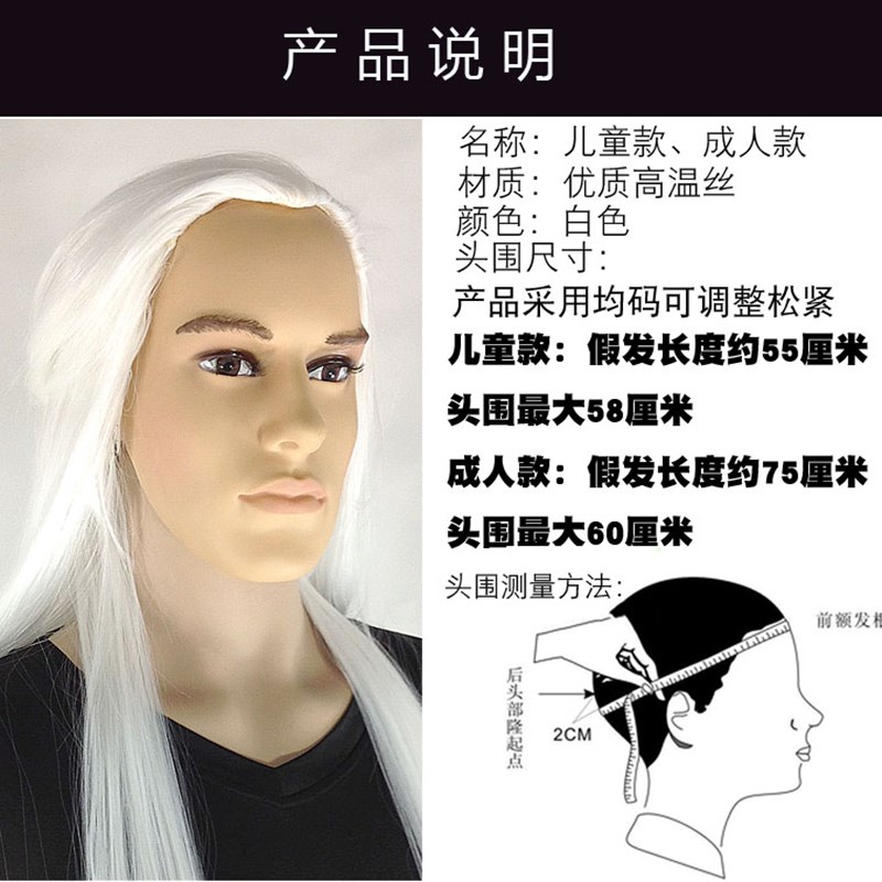 三生三世剑三假发长直发白色舞台表演古装假发男古代仙人假发cos