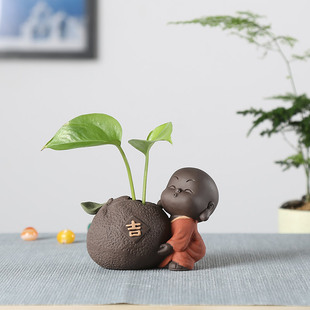 小花器装 精品创意紫砂茶宠小和尚摆件功夫茶道配件茶桌茶盘个性 饰