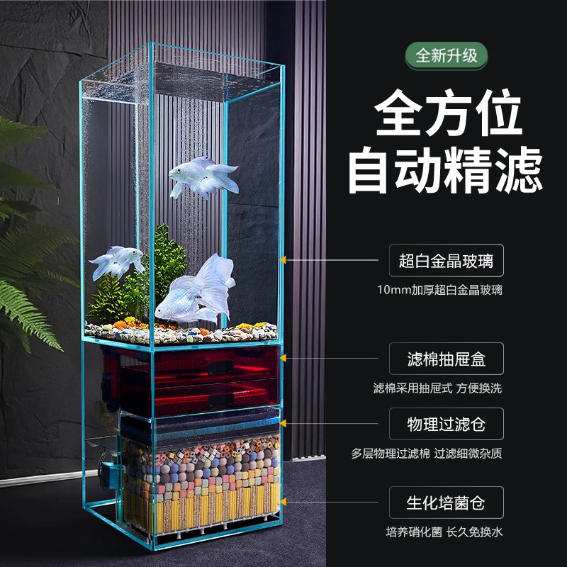 客厅大中型超白玻璃制氧过滤一体机生态立式鱼缸柜缸免换水水族箱