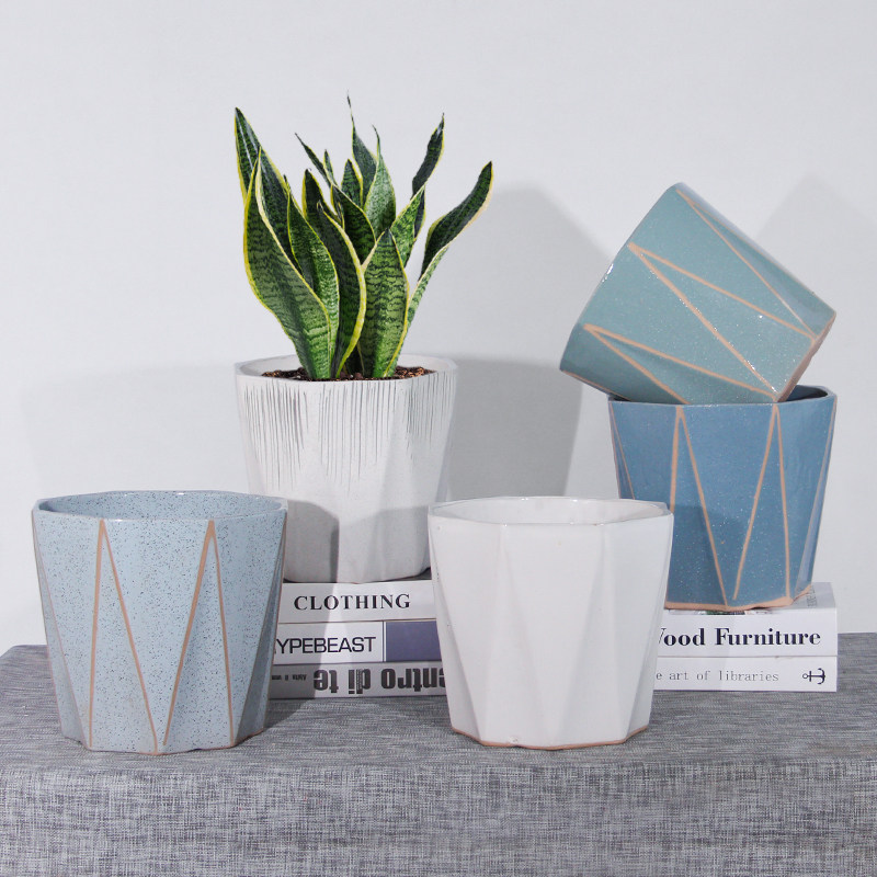 陶瓷花盆大号特大号带托盘多肉花盆欧式简约白色绿萝客厅阳台通用