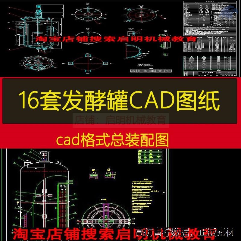 发酵罐CAD图纸 通风搅拌啤酒发酵罐图纸设备平顶锥底装配部件图