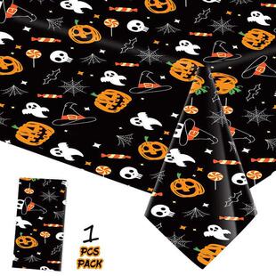 万圣节装饰一次性桌布蕾丝蜘蛛网餐桌盖布鬼节桌巾桌旗派对装饰品