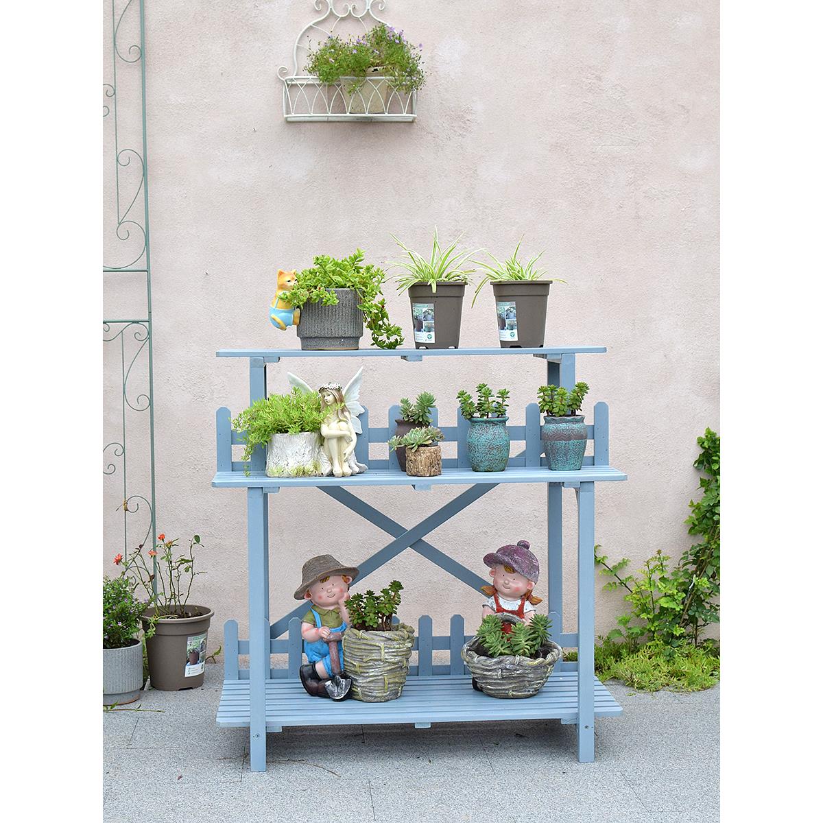 新款阳台实木花架三层阶梯式大花盆架落地式带栅栏多肉绿植架防水