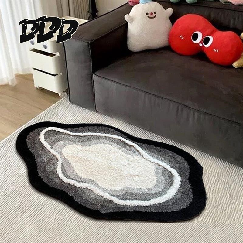 DDD 中古风灰色地毯卧室复古植绒床边毯客厅美拉德地垫棕色毛绒毯