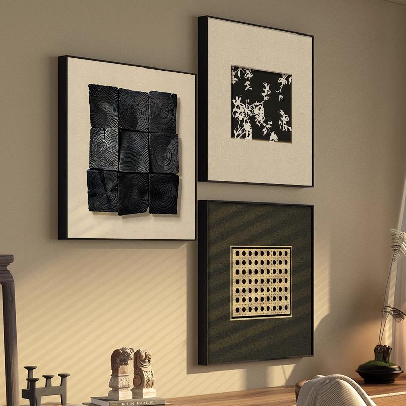 法式中古风客厅装饰画复古沙发背景墙挂画高级感抽象立体餐厅壁画图片