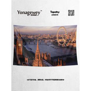 创意英国伦敦大本钟街头插画宿舍卧室改造装饰背景布海报挂布挂毯